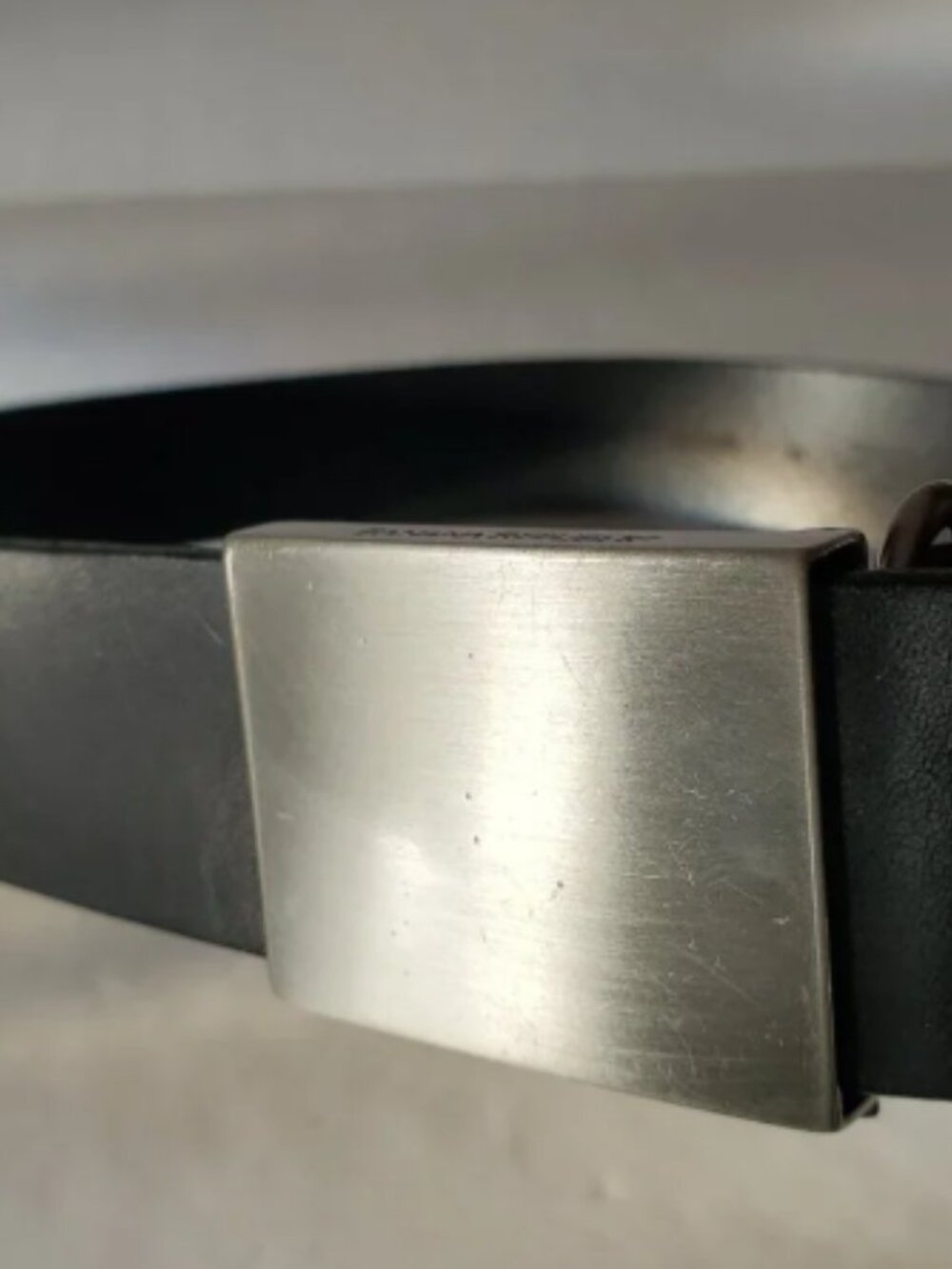 MEDIUM Minimalist Black LEATHER Belt Matte Silver tone Sleek Square Buckle - Picture 3 of 7